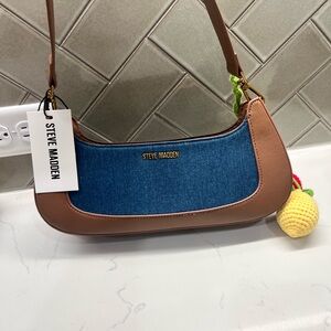Steve Madden Denim Blue and Tan Shoulder Bag